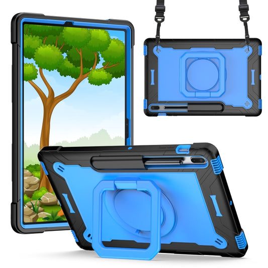 For Samsung Galaxy Tab S7+ / S8+ / S7 FE Silicone + PC Bracelet Holder Tablet Case(Black + Blue) - Galaxy Tab S8+ Cases by buy2fix | Online Shopping UK | buy2fix