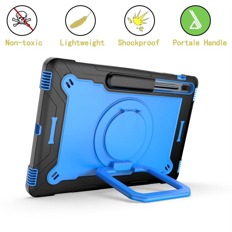 For Samsung Galaxy Tab S7+ / S8+ / S7 FE Silicone + PC Bracelet Holder Tablet Case(Black + Blue) - Galaxy Tab S8+ Cases by buy2fix | Online Shopping UK | buy2fix