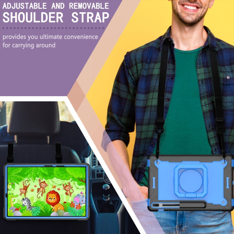 For Samsung Galaxy Tab S7+ / S8+ / S7 FE Silicone + PC Bracelet Holder Tablet Case(Black + Blue) - Galaxy Tab S8+ Cases by buy2fix | Online Shopping UK | buy2fix