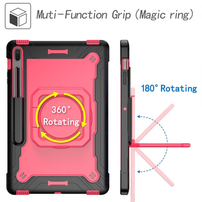 For Samsung Galaxy Tab S7+ / S8+ / S7 FE Silicone + PC Bracelet Holder Tablet Case(Black + Rose Red) - Galaxy Tab S8+ Cases by buy2fix | Online Shopping UK | buy2fix