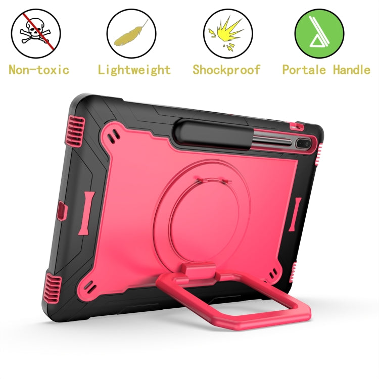 For Samsung Galaxy Tab S7+ / S8+ / S7 FE Silicone + PC Bracelet Holder Tablet Case(Black + Rose Red) - Galaxy Tab S8+ Cases by buy2fix | Online Shopping UK | buy2fix