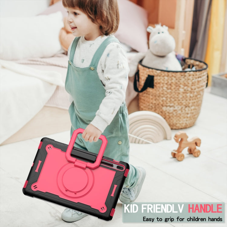 For Samsung Galaxy Tab S7+ / S8+ / S7 FE Silicone + PC Bracelet Holder Tablet Case(Black + Rose Red) - Galaxy Tab S8+ Cases by buy2fix | Online Shopping UK | buy2fix