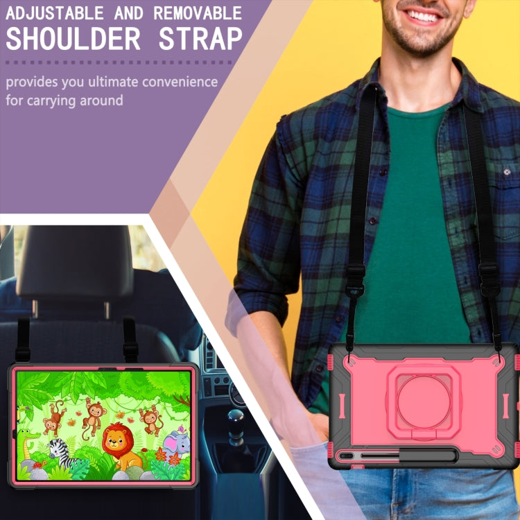 For Samsung Galaxy Tab S7+ / S8+ / S7 FE Silicone + PC Bracelet Holder Tablet Case(Black + Rose Red) - Galaxy Tab S8+ Cases by buy2fix | Online Shopping UK | buy2fix