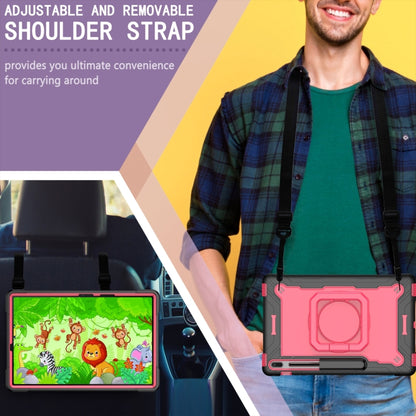 For Samsung Galaxy Tab S7+ / S8+ / S7 FE Silicone + PC Bracelet Holder Tablet Case(Black + Rose Red) - Galaxy Tab S8+ Cases by buy2fix | Online Shopping UK | buy2fix