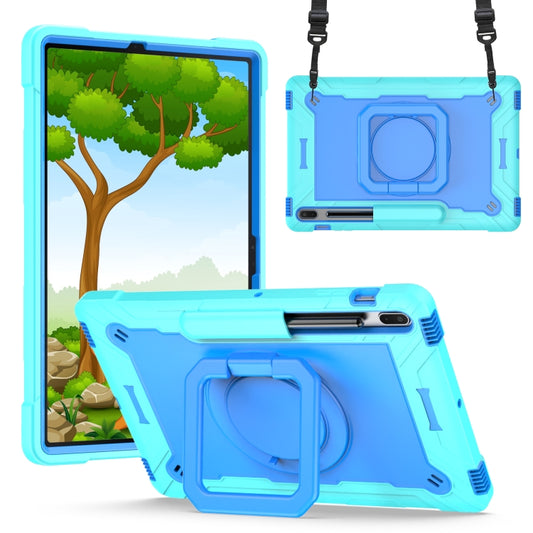 For Samsung Galaxy Tab S7+ / S8+ / S7 FE Silicone + PC Bracelet Holder Tablet Case(Mint Green + Blue) - Galaxy Tab S8+ Cases by buy2fix | Online Shopping UK | buy2fix