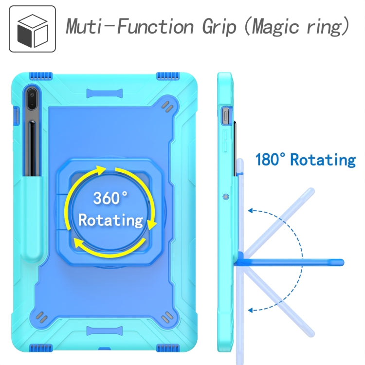 For Samsung Galaxy Tab S7+ / S8+ / S7 FE Silicone + PC Bracelet Holder Tablet Case(Mint Green + Blue) - Galaxy Tab S8+ Cases by buy2fix | Online Shopping UK | buy2fix