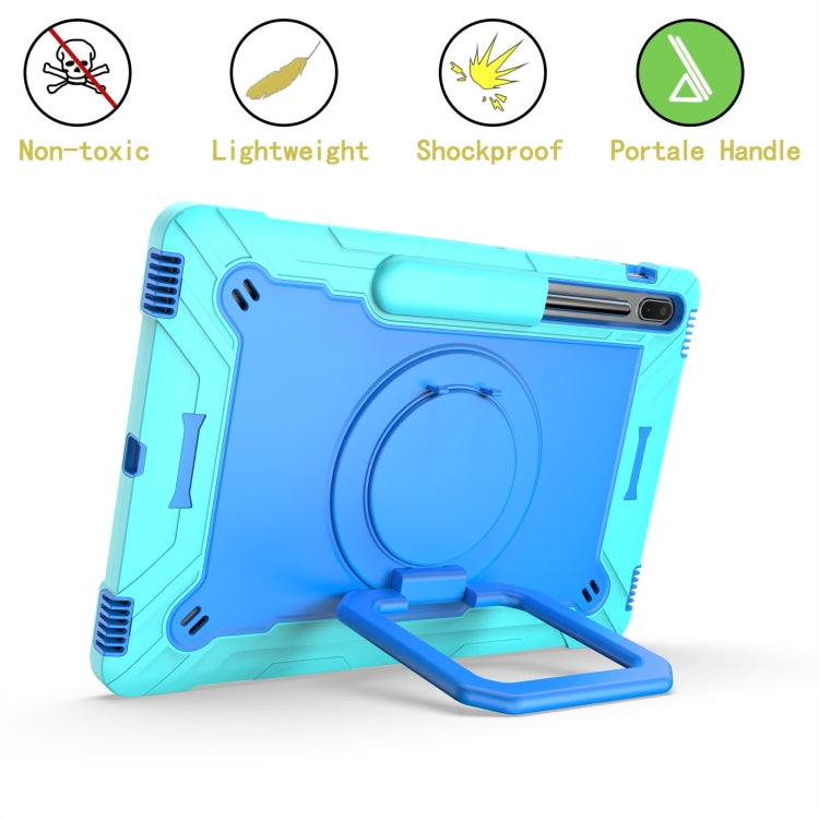 For Samsung Galaxy Tab S7+ / S8+ / S7 FE Silicone + PC Bracelet Holder Tablet Case(Mint Green + Blue) - Galaxy Tab S8+ Cases by buy2fix | Online Shopping UK | buy2fix