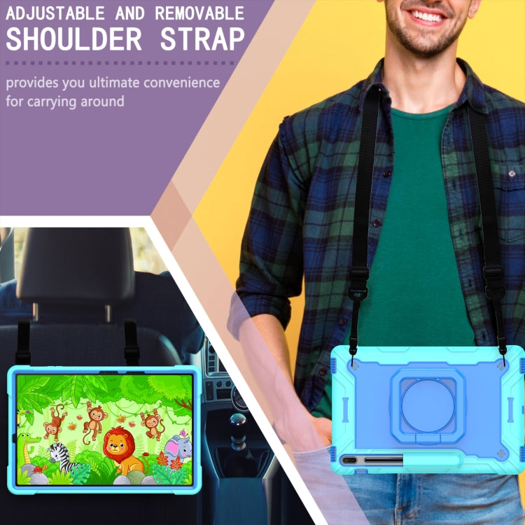 For Samsung Galaxy Tab S7+ / S8+ / S7 FE Silicone + PC Bracelet Holder Tablet Case(Mint Green + Blue) - Galaxy Tab S8+ Cases by buy2fix | Online Shopping UK | buy2fix