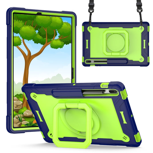 For Samsung Galaxy Tab S7+ / S8+ / S7 FE Silicone + PC Bracelet Holder Tablet Case(Navy Blue + Yellow Green) - Galaxy Tab S8+ Cases by buy2fix | Online Shopping UK | buy2fix