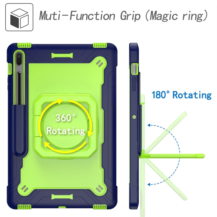For Samsung Galaxy Tab S7+ / S8+ / S7 FE Silicone + PC Bracelet Holder Tablet Case(Navy Blue + Yellow Green) - Galaxy Tab S8+ Cases by buy2fix | Online Shopping UK | buy2fix