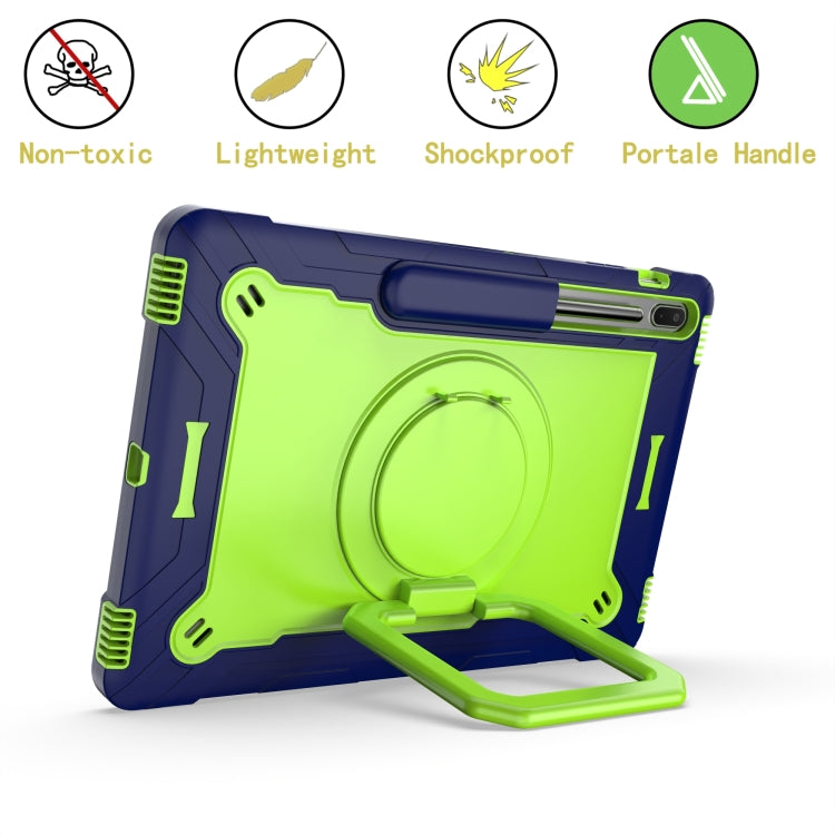 For Samsung Galaxy Tab S7+ / S8+ / S7 FE Silicone + PC Bracelet Holder Tablet Case(Navy Blue + Yellow Green) - Galaxy Tab S8+ Cases by buy2fix | Online Shopping UK | buy2fix