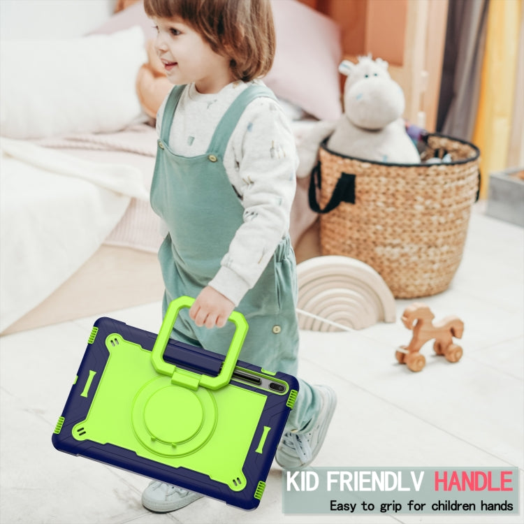 For Samsung Galaxy Tab S7+ / S8+ / S7 FE Silicone + PC Bracelet Holder Tablet Case(Navy Blue + Yellow Green) - Galaxy Tab S8+ Cases by buy2fix | Online Shopping UK | buy2fix