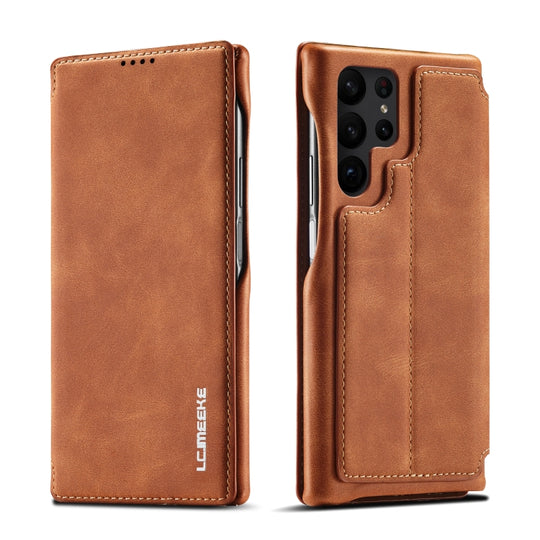 For Samsung Galaxy S23 Ultra 5G LC.IMEEKE Hon Ancient Series Horizontal Flip Leather Phone Case(Brown)