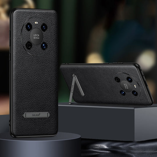 For Huawei Mate 40 SULADA Invisible Bracket Leather Back Cover Phone Case(Black)