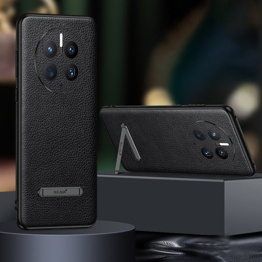 For Huawei Mate 50 SULADA Invisible Bracket Leather Back Cover Phone Case(Black)