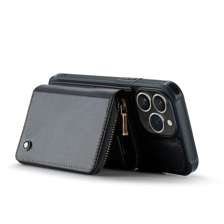 For iPhone 14 JEEHOOD C22 Series Zipper Wallet Phone Case with Long and Short Lanyard(Black) - iPhone 14 Cases by JEEHOOD | Online Shopping UK | buy2fix