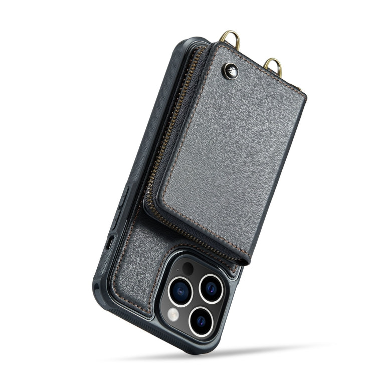 For iPhone 14 JEEHOOD C22 Series Zipper Wallet Phone Case with Long and Short Lanyard(Black) - iPhone 14 Cases by JEEHOOD | Online Shopping UK | buy2fix