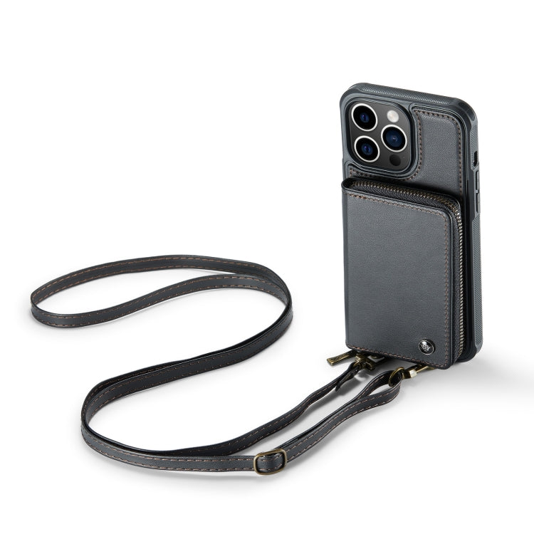 For iPhone 14 JEEHOOD C22 Series Zipper Wallet Phone Case with Long and Short Lanyard(Black) - iPhone 14 Cases by JEEHOOD | Online Shopping UK | buy2fix
