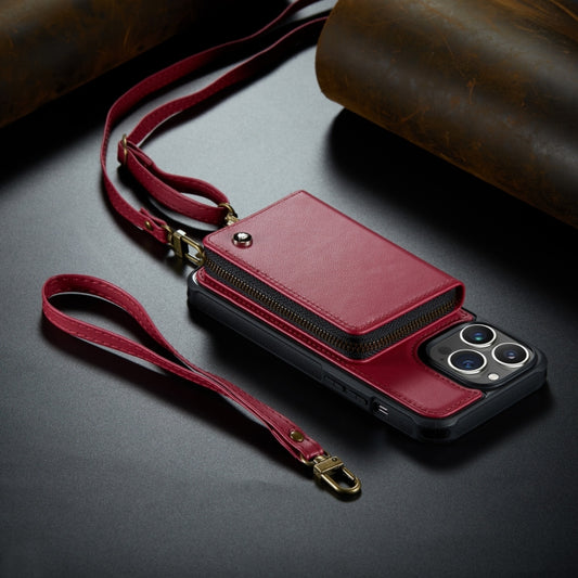 For iPhone 14 JEEHOOD C22 Series Zipper Wallet Phone Case with Long and Short Lanyard(Red) - iPhone 14 Cases by JEEHOOD | Online Shopping UK | buy2fix