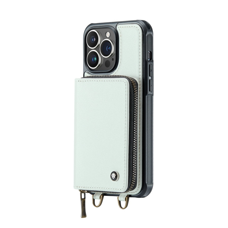 For iPhone 14 JEEHOOD C22 Series Zipper Wallet Phone Case with Long and Short Lanyard(White) - iPhone 14 Cases by JEEHOOD | Online Shopping UK | buy2fix