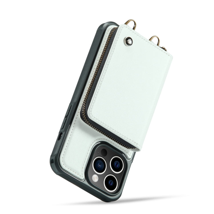 For iPhone 14 JEEHOOD C22 Series Zipper Wallet Phone Case with Long and Short Lanyard(White) - iPhone 14 Cases by JEEHOOD | Online Shopping UK | buy2fix