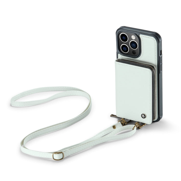 For iPhone 14 JEEHOOD C22 Series Zipper Wallet Phone Case with Long and Short Lanyard(White) - iPhone 14 Cases by JEEHOOD | Online Shopping UK | buy2fix