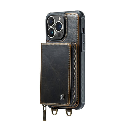 For iPhone 14 JEEHOOD C22 Series Zipper Wallet Phone Case with Long and Short Lanyard(Coffee) - iPhone 14 Cases by JEEHOOD | Online Shopping UK | buy2fix
