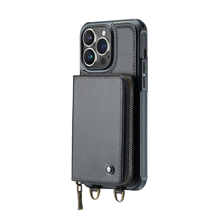 For iPhone 14 Plus JEEHOOD C22 Series Zipper Wallet Phone Case with Long and Short Lanyard(Black) - iPhone 14 Plus Cases by JEEHOOD | Online Shopping UK | buy2fix