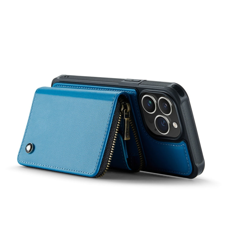 For iPhone 14 Plus JEEHOOD C22 Series Zipper Wallet Phone Case with Long and Short Lanyard(Blue) - iPhone 14 Plus Cases by JEEHOOD | Online Shopping UK | buy2fix