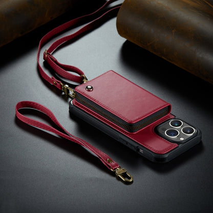 For iPhone 14 Plus JEEHOOD C22 Series Zipper Wallet Phone Case with Long and Short Lanyard(Red) - iPhone 14 Plus Cases by JEEHOOD | Online Shopping UK | buy2fix