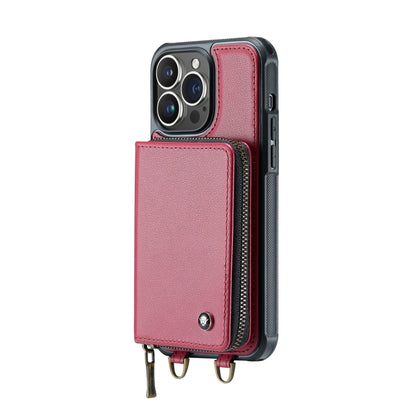 For iPhone 14 Plus JEEHOOD C22 Series Zipper Wallet Phone Case with Long and Short Lanyard(Red) - iPhone 14 Plus Cases by JEEHOOD | Online Shopping UK | buy2fix