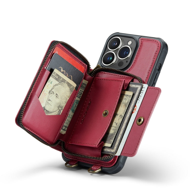 For iPhone 14 Plus JEEHOOD C22 Series Zipper Wallet Phone Case with Long and Short Lanyard(Red) - iPhone 14 Plus Cases by JEEHOOD | Online Shopping UK | buy2fix