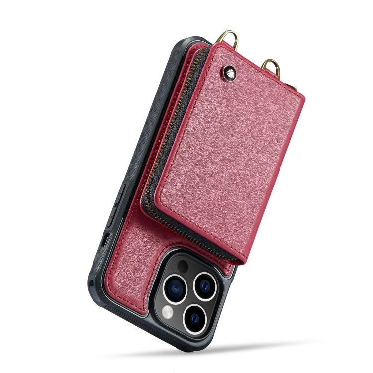 For iPhone 14 Plus JEEHOOD C22 Series Zipper Wallet Phone Case with Long and Short Lanyard(Red) - iPhone 14 Plus Cases by JEEHOOD | Online Shopping UK | buy2fix