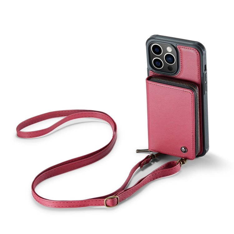 For iPhone 14 Plus JEEHOOD C22 Series Zipper Wallet Phone Case with Long and Short Lanyard(Red) - iPhone 14 Plus Cases by JEEHOOD | Online Shopping UK | buy2fix