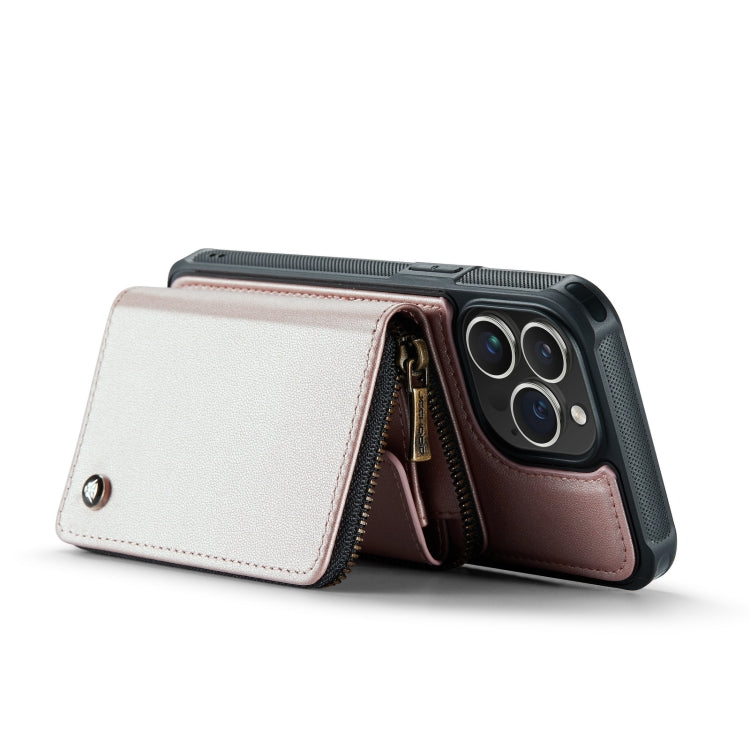 For iPhone 14 Plus JEEHOOD C22 Series Zipper Wallet Phone Case with Long and Short Lanyard(Rose Gold) - iPhone 14 Plus Cases by JEEHOOD | Online Shopping UK | buy2fix