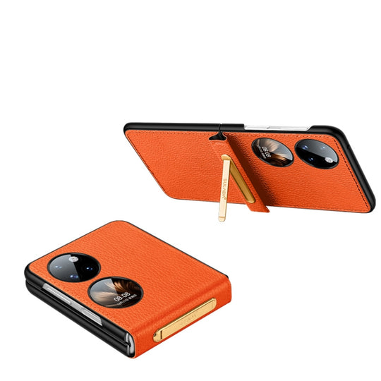For Huawei P50 Pocket SULADA Invisible Bracket Leather Back Cover Phone Case(Orange)