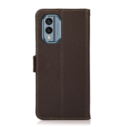 For Nokia X30 5G KHAZNEH Side-Magnetic Litchi Genuine Leather RFID Phone Case(Brown) - Nokia Cases by buy2fix | Online Shopping UK | buy2fix
