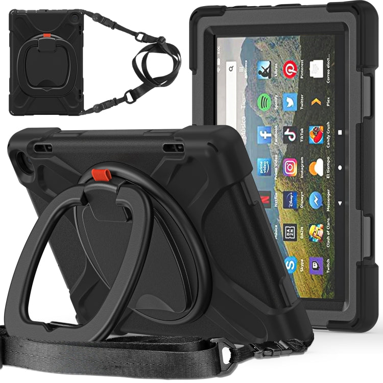 For Amazon Fire HD 8 2022 Silicone + PC Protective Tablet Case with Holder & Shoulder Strap(Black) - Amazon by buy2fix | Online Shopping UK | buy2fix