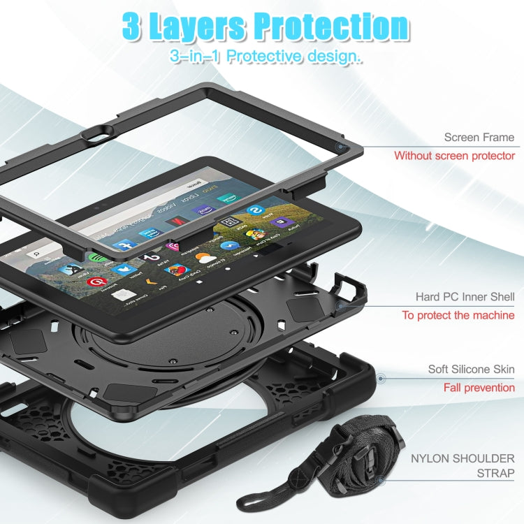 For Amazon Fire HD 8 2022 Silicone + PC Protective Tablet Case with Holder & Shoulder Strap(Black) - Amazon by buy2fix | Online Shopping UK | buy2fix
