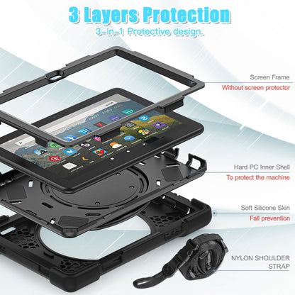 For Amazon Fire HD 8 2022 Silicone + PC Protective Tablet Case with Holder & Shoulder Strap(Black) - Amazon by buy2fix | Online Shopping UK | buy2fix