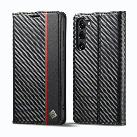 For Samsung Galaxy S23 5G LC.IMEEKE Carbon Fiber PU + TPU Horizontal Flip Leather Phone Case(Vertical Black)