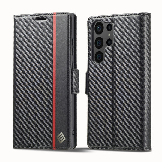For Samsung Galaxy S23 Ultra 5G LC.IMEEKE Carbon Fiber PU + TPU Horizontal Flip Leather Phone Case(Vertical Black)