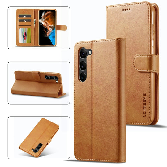 For Samsung Galaxy S23 5G LC.IMEEKE Calf Texture Horizontal Flip Leather Phone Case(Brown)