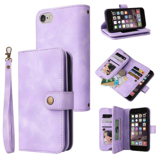 For iPhone SE 2022 / SE 2020 / 8 / 7 Multifunctional Card Slot Zipper Wallet Leather Phone Case(Purple) - iPhone SE 2022 / 2020 / 8 / 7 Cases by buy2fix | Online Shopping UK | buy2fix