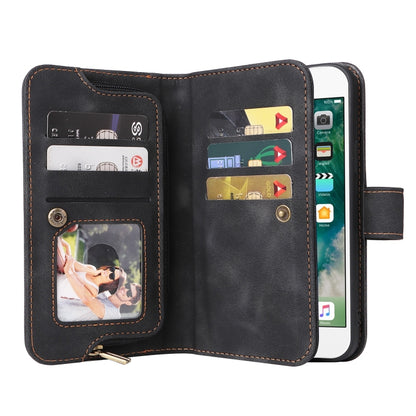 For iPhone 8 Plus / 7 Plus Multifunctional Card Slot Zipper Wallet Leather Phone Case(Black) - More iPhone Cases by buy2fix | Online Shopping UK | buy2fix