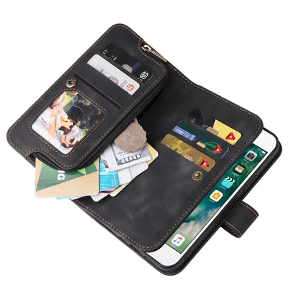 For iPhone 8 Plus / 7 Plus Multifunctional Card Slot Zipper Wallet Leather Phone Case(Black) - More iPhone Cases by buy2fix | Online Shopping UK | buy2fix