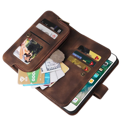 For iPhone 8 Plus / 7 Plus Multifunctional Card Slot Zipper Wallet Leather Phone Case(Brown) - More iPhone Cases by buy2fix | Online Shopping UK | buy2fix