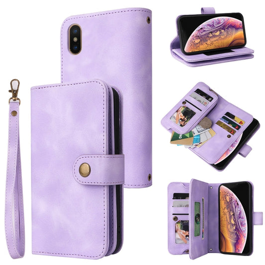 For iPhone XS Max Multifunctional Card Slot Zipper Wallet Leather Phone Case(Purple) - More iPhone Cases by buy2fix | Online Shopping UK | buy2fix