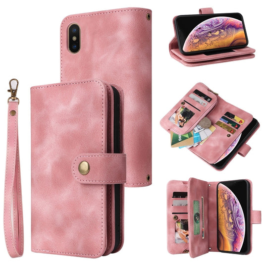 For iPhone XS Max Multifunctional Card Slot Zipper Wallet Leather Phone Case(Rose Gold) - More iPhone Cases by buy2fix | Online Shopping UK | buy2fix