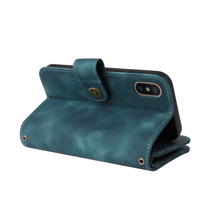 For iPhone XS Max Multifunctional Card Slot Zipper Wallet Leather Phone Case(Blue) - More iPhone Cases by buy2fix | Online Shopping UK | buy2fix